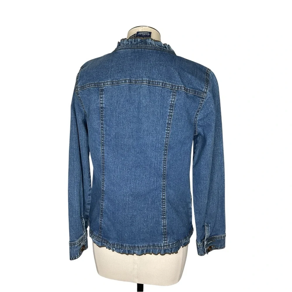 Gloria Vanderbilt Denim Jacket Small Ruffle Trim Button Front - Picture 3 of 5